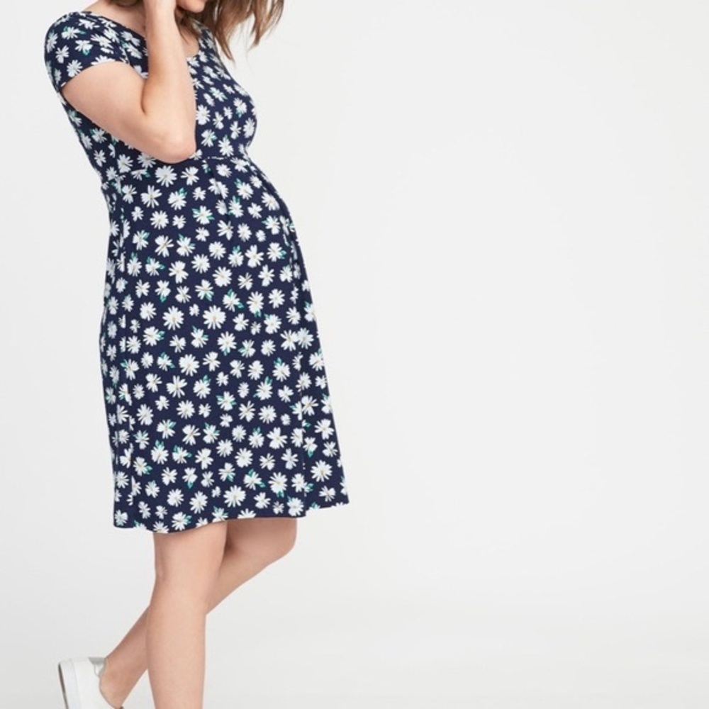 Old Navy Navy Blue Daisy Maternity Dress